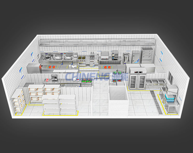 150-200人企業(yè)食堂廚房3D效果圖