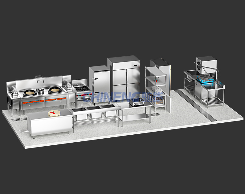 中型中餐廳中餐廳廚房3D效果圖