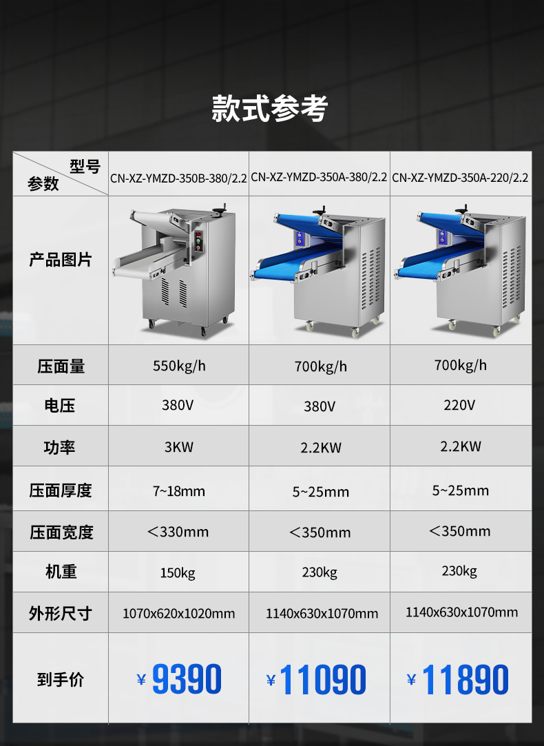 壓面機(jī)參數(shù)表