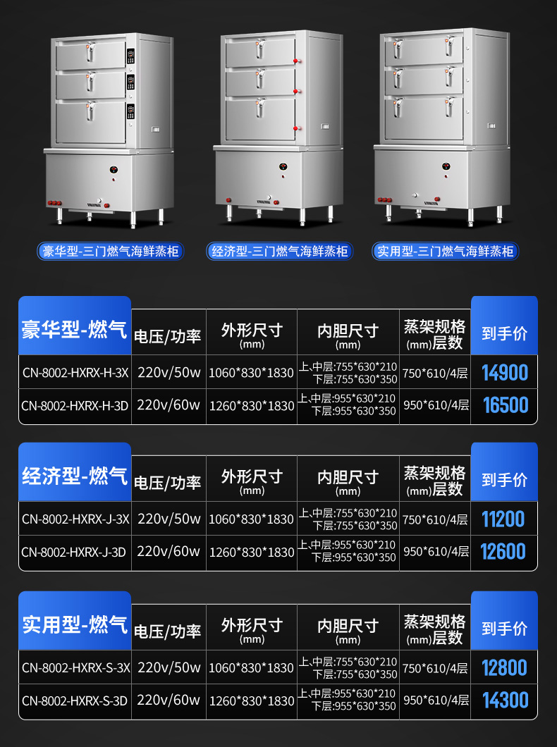 海鮮蒸柜參數(shù)表